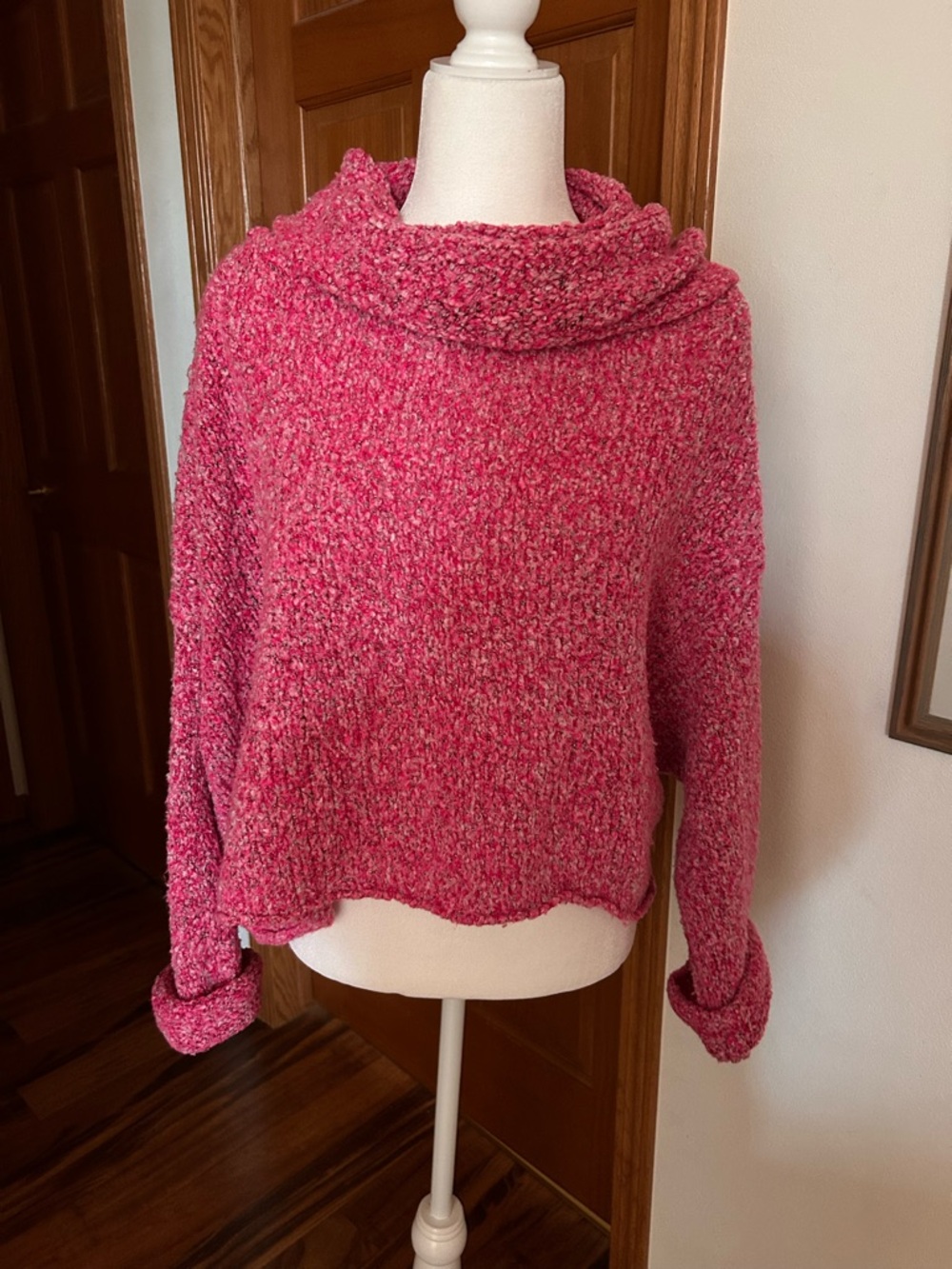 Free People Pink Bouclé Cowlneck Sweater